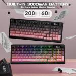 LexonElec M96 Wireless Keyboard, Low Profile Quiet Typing Membrane Gaming Keyboard with Smart Display & Knob, RGB Backlit, USB C Rechargeable, 94 Keys PBT Keycap for Windows PC, Mac, Linux-BlackBerry