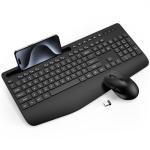 Wireless Keyboard and Mouse Combo - Full-Sized Ergonomic Keyboard with Wrist Rest, Phone Holder, Sleep Mode, Silent 2.4GHz Cordless Keyboard Mouse Combo for Computer, Laptop, PC, Mac, Windows -Trueque