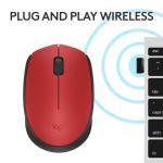 Logitech M170 Wireless Mouse for PC, Mac, Laptop, 2.4 GHz with USB Mini Receiver, Optical Tracking, 12-Months Battery Life, Ambidextrous - Red
