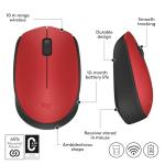 Logitech M170 Wireless Mouse for PC, Mac, Laptop, 2.4 GHz with USB Mini Receiver, Optical Tracking, 12-Months Battery Life, Ambidextrous - Red