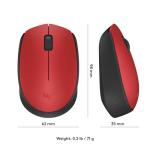 Logitech M170 Wireless Mouse for PC, Mac, Laptop, 2.4 GHz with USB Mini Receiver, Optical Tracking, 12-Months Battery Life, Ambidextrous - Red