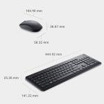 Dell Wireless Keyboard and Mouse - KM3322W, Wireless - 2.4GHz, Optical LED Sensor, Mechanical Scroll, Anti-Fade Plunger Keys, 6 Multimedia Keys, Tilt Leg - Black