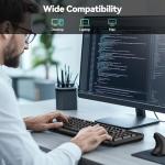 TECKNET Wireless Keyboard, 2.4G Silent Full-Size USB Keyboard with Number Pad, Ergonomic Keys & Foldable Feet, Compatible with Laptop, PC, Desktop, Surface, Windows 11/10/8/7 – QWERTY US Layout, Black