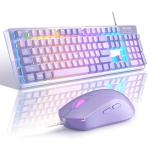 Gaming Keyboard and Mouse Combo, K1 RGB LED Backlit Wired Keyboard with 104 Key Computer PC Gaming Keyboard for PC/Laptop (Purple)