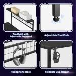 Bestier 42 L Gaming Desk,Computer Desk with Power Outlets, LED Lights, Reversible Corner Desk with 4-Tier Shelves,Cup Holder & Hook Carbon Fiber Black