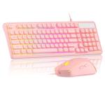 Pink Creamy Keyboard and Mouse Combo,MageGee GK980 Wired RGB Backlit Keyboard and Pink Gaming Mouse Combo,PC Keyboard and Adjustable Sensitivity Mouse for PC/loptop/MAC
