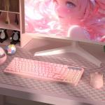 Pink Creamy Keyboard and Mouse Combo,MageGee GK980 Wired RGB Backlit Keyboard and Pink Gaming Mouse Combo,PC Keyboard and Adjustable Sensitivity Mouse for PC/loptop/MAC