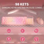 Pink Creamy Keyboard and Mouse Combo,MageGee GK980 Wired RGB Backlit Keyboard and Pink Gaming Mouse Combo,PC Keyboard and Adjustable Sensitivity Mouse for PC/loptop/MAC