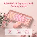 Pink Creamy Keyboard and Mouse Combo,MageGee GK980 Wired RGB Backlit Keyboard and Pink Gaming Mouse Combo,PC Keyboard and Adjustable Sensitivity Mouse for PC/loptop/MAC