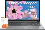 Lenovo IdeaPad 15.6" HD Laptop (12GB RAM,1TB PCIe SSD, 1-Year Microsoft Office 365, Intel Celeron N4500) for Students, Home, Business, Numeric Keypad, Webcam, HDMI, Wi-Fi 6, Win 11 Home in S Mode