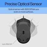 HP Wired Mouse 100 - Precise Optical Sensor with 1600 DPI - Easy USB Connection - Ambidextrous Design - 3 Button Control & Built-in Scrolling - Multi-OS Compatible (6VY96AA#ABL)