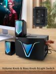 cinnkeyi 2.1 USB-Powered Computer Speaker with Subwoofer,Computer Speakers with 9'' subwoofer-Dual 4.7'' mid-Treble Full-Range Satellites for PC,Speaker with Dynamic RGB,Up to 16W, 3.5mm Inputs