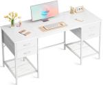 Huuger 55 Inch White Desk with 4 Drawers, Vanity Desk with Mesh Shelf for Makeup, Computer Desk for Home Office with Large Storage, Bedroom, Work from Home