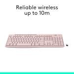 Logitech K270 Wireless Keyboard for Windows, 2.4 GHz Wireless, Full-Size, Number Pad, 8 Multimedia Keys, 2-Year Battery Life, Compatible with PC, Laptop - Rose