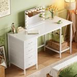 Huuger 55 Inch White Desk with 4 Drawers, Vanity Desk with Mesh Shelf for Makeup, Computer Desk for Home Office with Large Storage, Bedroom, Work from Home