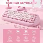 YUNZII C68 Wireless Mechanical Keyboard,65% Layout,Hot Swap,Triple Mode BT5.0/2.4G/Wired, RGB Backlit NKRO,Cute Cat Silicone Ergonomic Design for Win/Mac (Pink, Milk Switch)