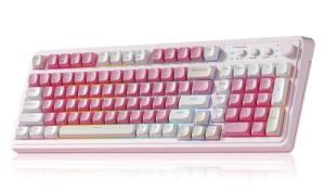 AULA 99 Key Keyboard, Wireless Gaming Keyboard Bluetooth Computer Keyboards Creamy Cute with Number Pad RGB Backlit Tri-Mode BT/2.4GHz/USB-C - Pink