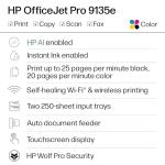 HP OfficeJet Pro 9135e All-in-One Printer, Color, Printer-for-Small Medium Business, Print, Copy, scan, fax, Wireless 3 months of Instant Ink included; Two-Sided Printing; Two-Side