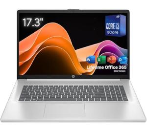 HP 17.3 inch Laptop with Lifetime Office 365 for The Web, 32GB RAM, 1TB SSD Storage, Intel 13th 8 Cores i3 CPU (Beat 11th i5), 10 Key Number Pad, Windows 11 Pro, No Mouse