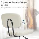 DUMOS Armless Home Office Desk Chair -Small Ergonomic with Low Back Lumbar Support, Height Adjustable PU Leather Computer Task with 360° Swivel Rolling Wheels, for Small Space, Beige White