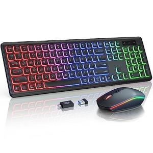 Wireless Keyboard and Mouse Combo - RGB Backlit, Rechargeable & Light Up Letters, Full-Size, Ergonomic Tilt Angle, Sleep Mode, 2.4GHz Quiet Keyboard Mouse for Mac, Windows, Laptop, PC