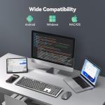 TECKNET Bluetooth Keyboard Rechargeable, 4-Device Free Switching (2.4G+BT), Ultra-Slim Full Size Wireless Keyboard, Quiet Typing, for PC/Laptop/Smart TV/Phone, Adjustable Stand, 12 Multimedia Keys