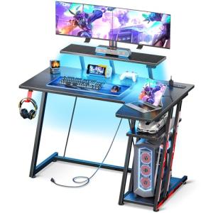 LED Gaming Desk with Power Outlets, 39 Inch