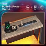 AODK Computer Desk, 48 Inch Gaming Desk with Led Lights & Power Outlet, Office Desk with Printer Storage Shelves, Reversible Desk with Monitor Shelf & Headphone Hook, Grey Oak