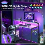 AODK Computer Desk, 48 Inch Gaming Desk with Led Lights & Power Outlet, Office Desk with Printer Storage Shelves, Reversible Desk with Monitor Shelf & Headphone Hook, Grey Oak