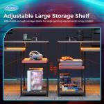 AODK Computer Desk, 48 Inch Gaming Desk with Led Lights & Power Outlet, Office Desk with Printer Storage Shelves, Reversible Desk with Monitor Shelf & Headphone Hook, Grey Oak