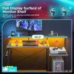 AODK Computer Desk, 48 Inch Gaming Desk with Led Lights & Power Outlet, Office Desk with Printer Storage Shelves, Reversible Desk with Monitor Shelf & Headphone Hook, Grey Oak