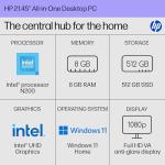 HP 21.45 inch All-in-One Desktop PC, FHD Display, Intel Processor N200, 8 GB RAM, 512 GB SSD, Intel UHD Graphics, Windows 11 Home, Jet Black, 22-dg0340 (2025)