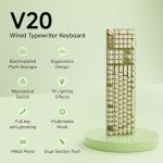 EWEADN Typewriter Style Mechanical Keyboard, Wired Typewriter Keyboards,104 Keys Backlit LED Metal Keyboards, Media Control Knob, Wired Computer Keyboard Pink Switch for Windows/Mac/PC-Green