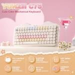 YUNZII C75 Wireless Mechanical Keyboard,75% Layout, Hot-Swappable NKRO,BT5.0/2.4G/USB-C Mode,Dye-Sub PBT MOA Keycaps,RGB Gasket Mount,Cute Cake Design for Mac/Win/Gaming (Beige, Milk V2 Switch)