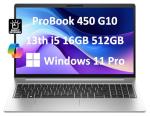 HP ProBook 450 G10 Business Laptop (15.6" FHD Anti-Glare, Intel 10-Core i5-1334U, 16GB RAM, 512GB SSD, (Beats i7-1255U)) Backlit KB, Webcam, Ethernet, Wi-Fi 6E, Win 11 Pro w/ AI Copilot, Silver
