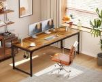 Coleshome 71 Inch Computer Desk with USB Ports, Large Office Desk, Long Study Student Writing Desk, Rustic Brown