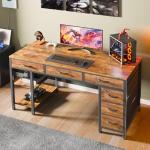 Huuger Computer Desk with 6 Drawers, 47 Inch Office Desk with Shelves, Reversible Gaming Desk, Corner Desk with Storage, Work for Home Office, Study, Living Room, Rustic Brown
