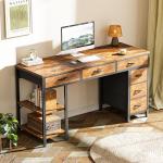 Huuger Computer Desk with 6 Drawers, 47 Inch Office Desk with Shelves, Reversible Gaming Desk, Corner Desk with Storage, Work for Home Office, Study, Living Room, Rustic Brown