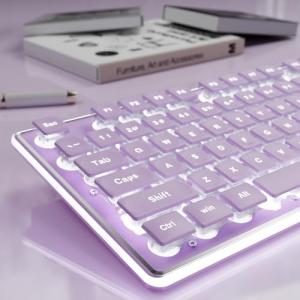 SEUNKWANG EWEADN GX710S Backlit Computer Keyboards, Wired USB Keyboard with White Backlit, Metal Panel, Plug and Play, Pudding Keycaps Full Size Quite Computer Keyboard for Win/PC/Laptop-Purple