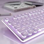 SEUNKWANG EWEADN GX710S Backlit Computer Keyboards, Wired USB Keyboard with White Backlit, Metal Panel, Plug and Play, Pudding Keycaps Full Size Quite Computer Keyboard for Win/PC/Laptop-Purple