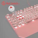 Typewriter Mechanical Gaming Keyboard and Mouse Combo, Retro Punk Round Keycaps RGB Rainbow Backlit Wired Keyboard for Game and Office, for Windows Laptop PC, Red Switches(Pink)