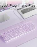 SEUNKWANG EWEADN GX710S Backlit Computer Keyboards, Wired USB Keyboard with White Backlit, Metal Panel, Plug and Play, Pudding Keycaps Full Size Quite Computer Keyboard for Win/PC/Laptop-Purple