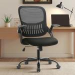 Sweetcrispy Ergonomic Office Desk Chair Mesh Adjustable Swivel Mid-Back Computer Chair with Lumbar Support Comfy Flip-up Arms for Home Office