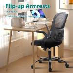 Sweetcrispy Ergonomic Office Desk Chair Mesh Adjustable Swivel Mid-Back Computer Chair with Lumbar Support Comfy Flip-up Arms for Home Office