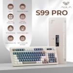 AULA S99 Pro Wireless Keyboard, Gaming Keyboards Media Knob Custom RGB Backlit, 3-Modes BT/2.4G/USB-C Membrane Cute Creamy Keyboard for Windows/MAC/PC Gamer - Blue White