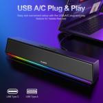 Bluedee Computer Speakers for Desktop PC, Bluetooth 5.3 PC Speakers with Dynamic RGB Light, Wired USB Plug & Play Computer Sound Bar, USB/Type-C Powered Gaming Speakers for Desktop, Laptops, Tablet