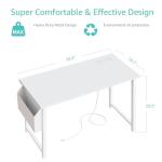 Lufeiya White Computer Desk with Power Outlet, 40 inch Simple Teen Study Table Home Office Work Writing Desks with Charging Station Outlets USB Port Built in, Storage Pocket，White