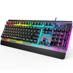 TECKNET Gaming Keyboard, 15-Zone RGB Illumination, All-Metal Panel Keyboard, IP32 Waterproof, 25 Anti-Ghosting, Quiet Typing, USB Wired Ergonomic Keyboard for Windows XP/Vista/7/8/10/11
