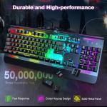 TECKNET Gaming Keyboard, 15-Zone RGB Illumination, All-Metal Panel Keyboard, IP32 Waterproof, 25 Anti-Ghosting, Quiet Typing, USB Wired Ergonomic Keyboard for Windows XP/Vista/7/8/10/11