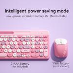 Retro Wireless Keyboard with Round Keycaps, 2.4GHz Full-Size USB Cute Wireless Keyboard Mouse for Computer, Desktop, Laptop and Computer (Pink-Colorful)